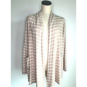 Croft & Barrow Cardigan Sweater Tan White Striped Open Size XL Petite